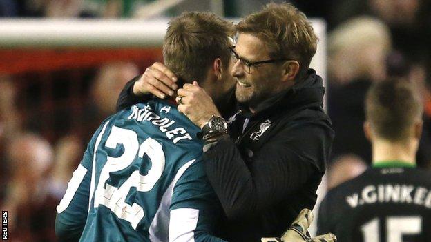 คลิปลิเวอร์พูล Klopp's celebration after Mignolet safes penalty!