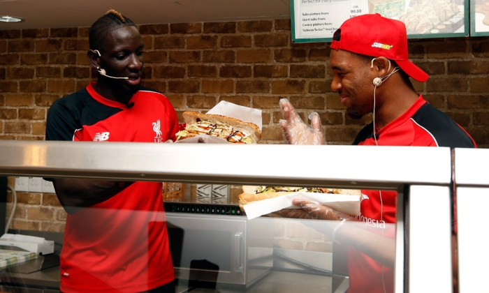 Ibe and Sakho serve fans at Subway